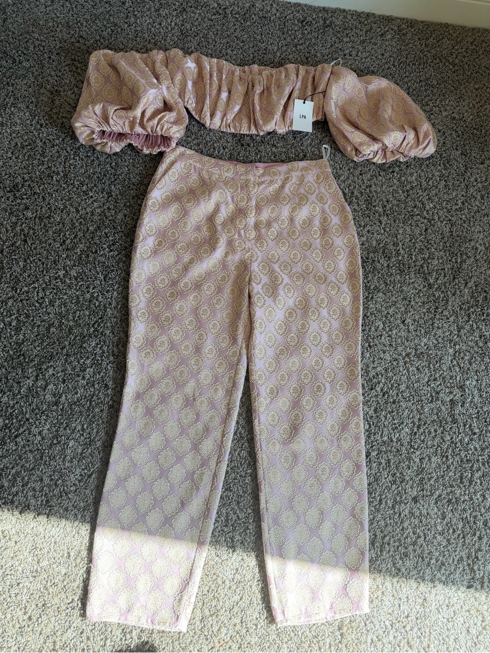 LPA Dusty Pink Jacquard Straight Leg Trousers